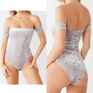 Out From Under Grey Crushed Velvet OTS Bodysuit